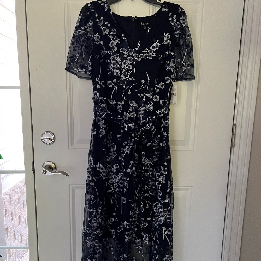 Navy Embroidered Short Sleeve Dress